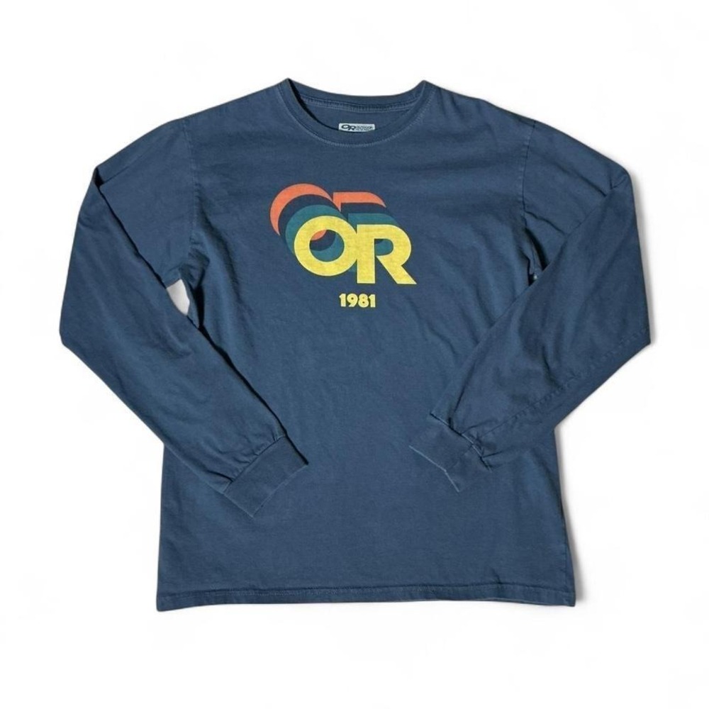 Outdoor‎ Research Mens Long Sleeve Graphic T-Shirt Blue Organic Cotton M 1981